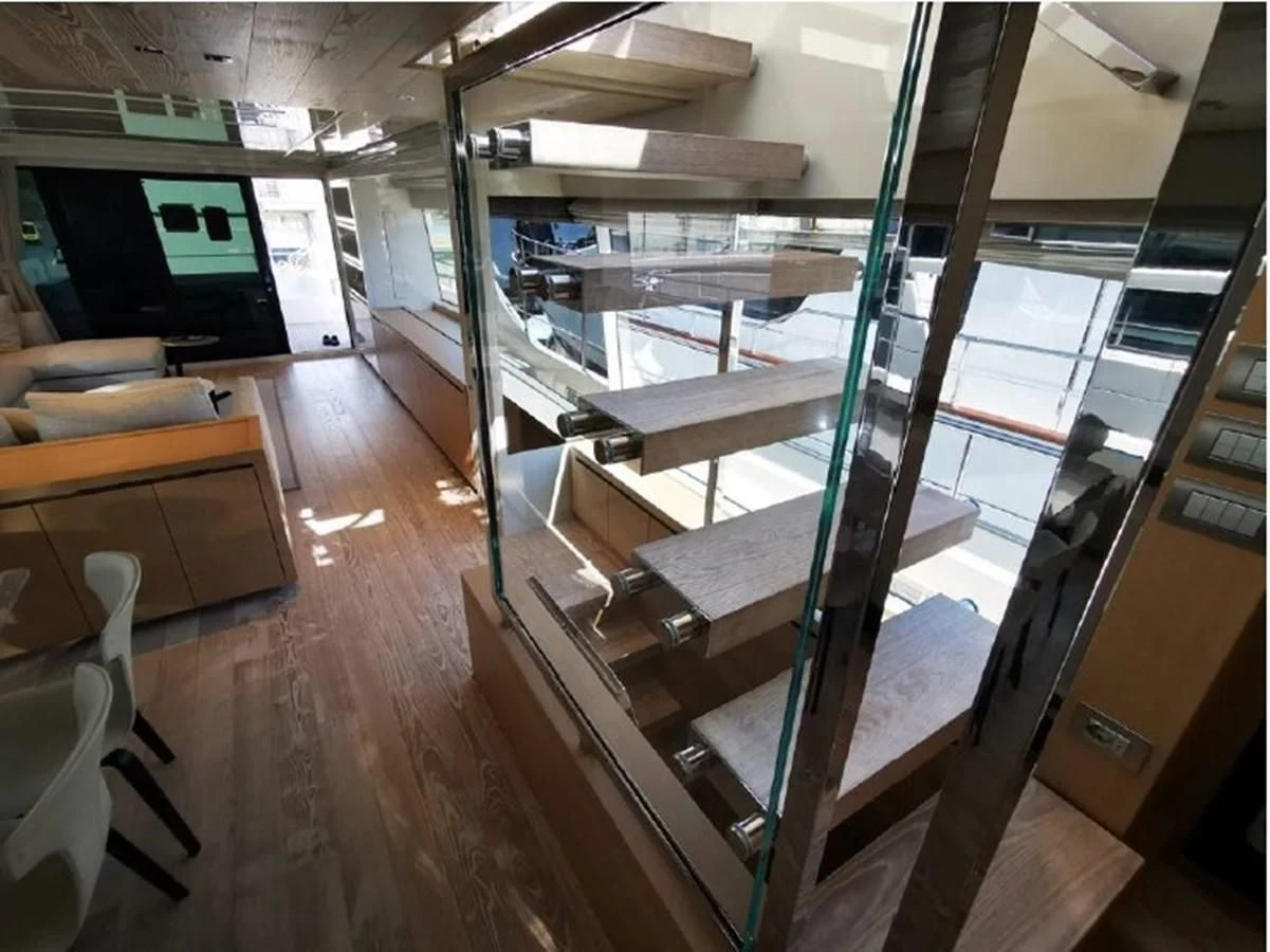 a room with a large glass wall aboard Y2 Yacht for Sale