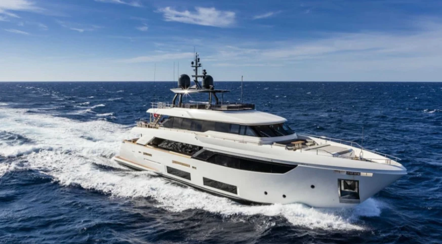 a white yacht on the water aboard MED-DOOZ Yacht for Sale