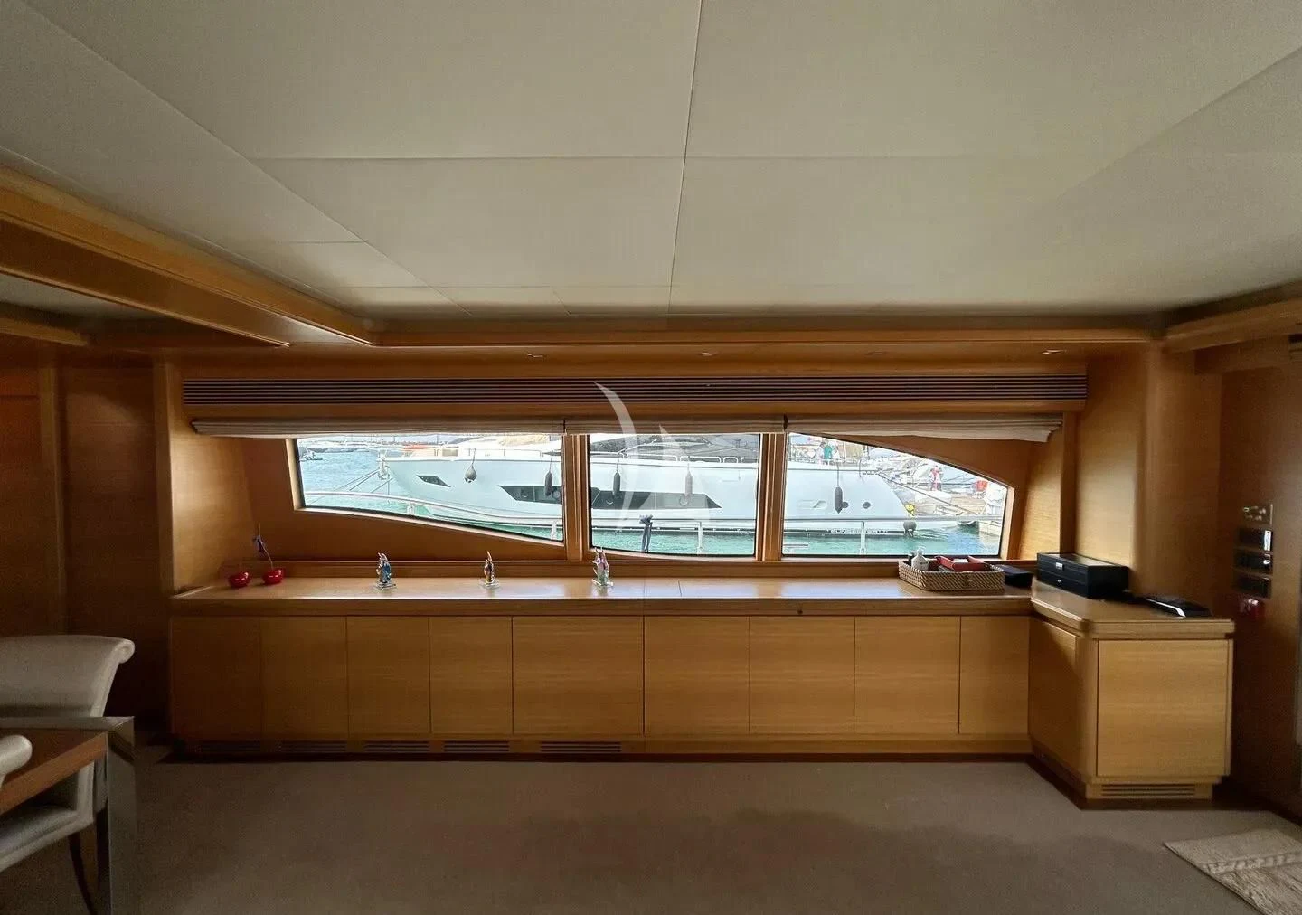 a room with a window and a desk aboard WATCH ME Yacht for Charter