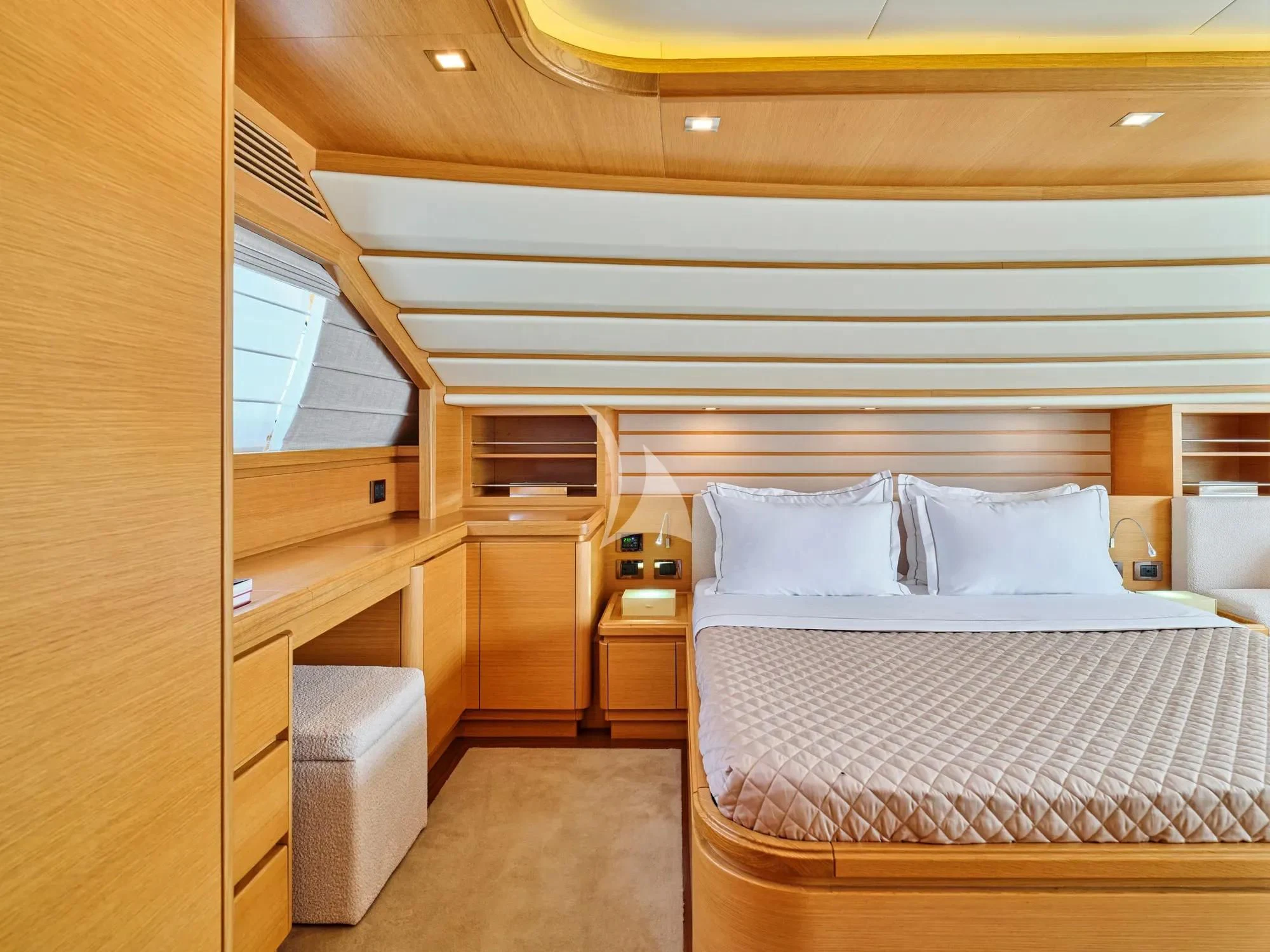 a bed in a room aboard WATCH ME Yacht for Charter