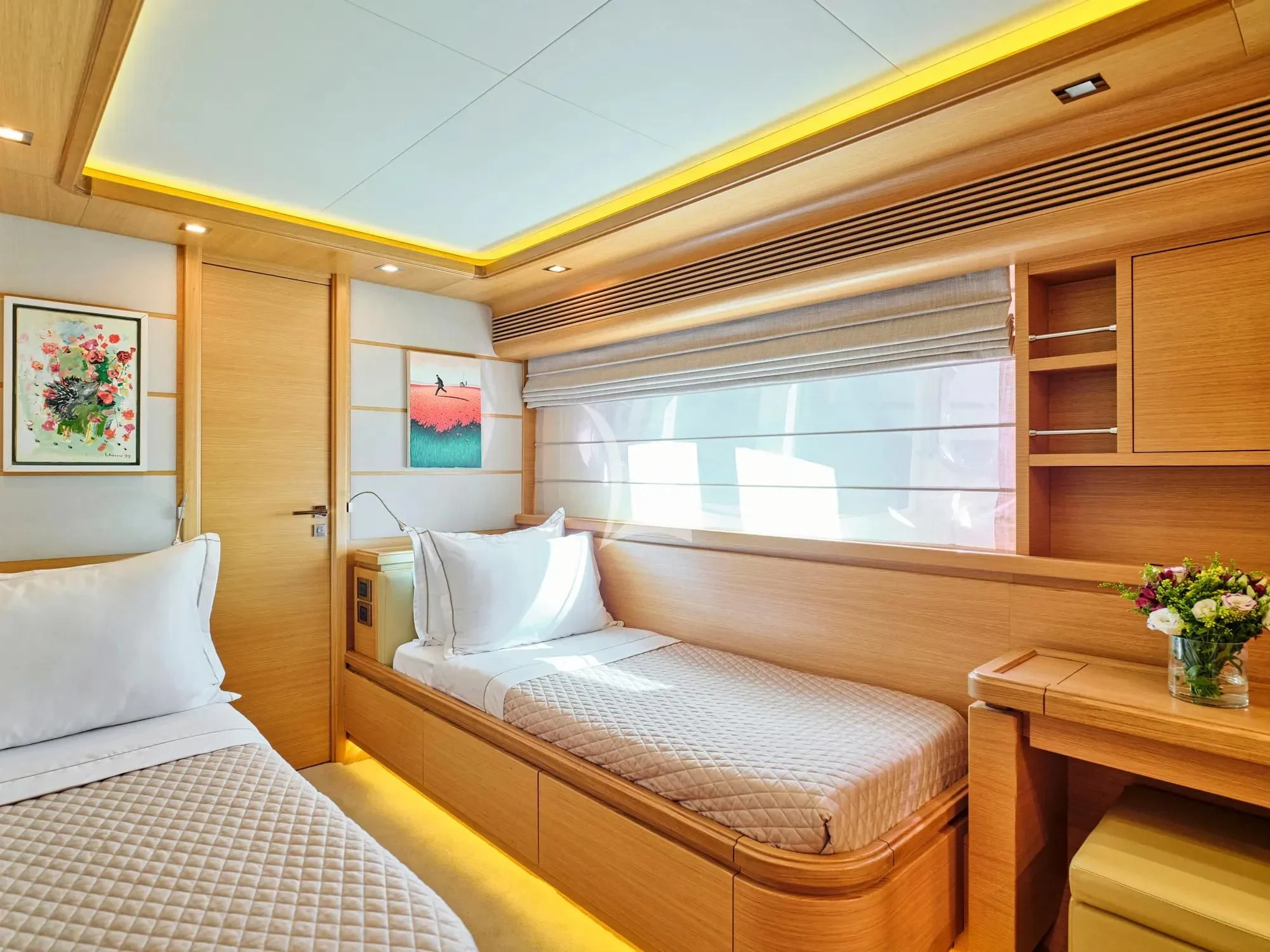 a room with two beds aboard WATCH ME Yacht for Charter