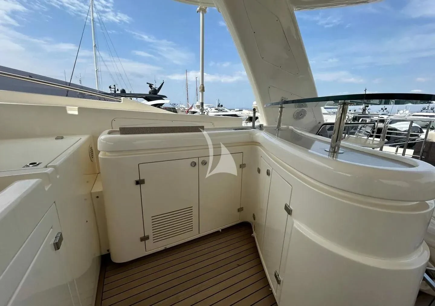 a boat with white doors aboard WATCH ME Yacht for Charter