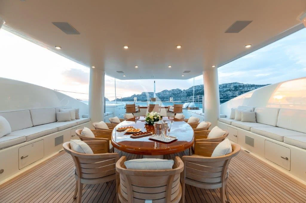 a large living room with a large ocean view aboard GRACE (YET) Yacht for Sale
