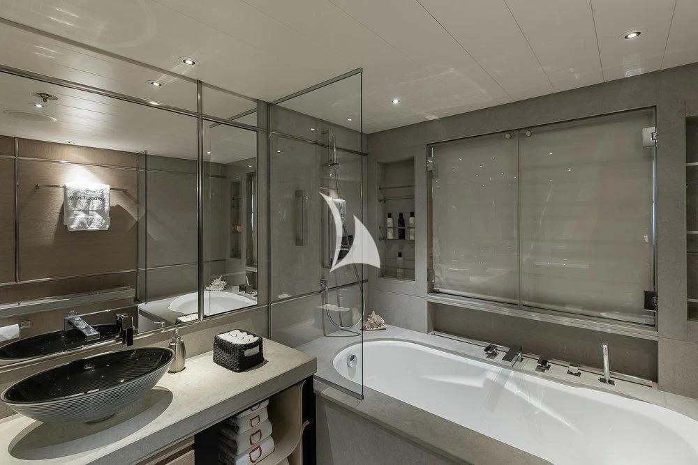 a bathroom with a large mirror aboard GRACE (YET) Yacht for Sale