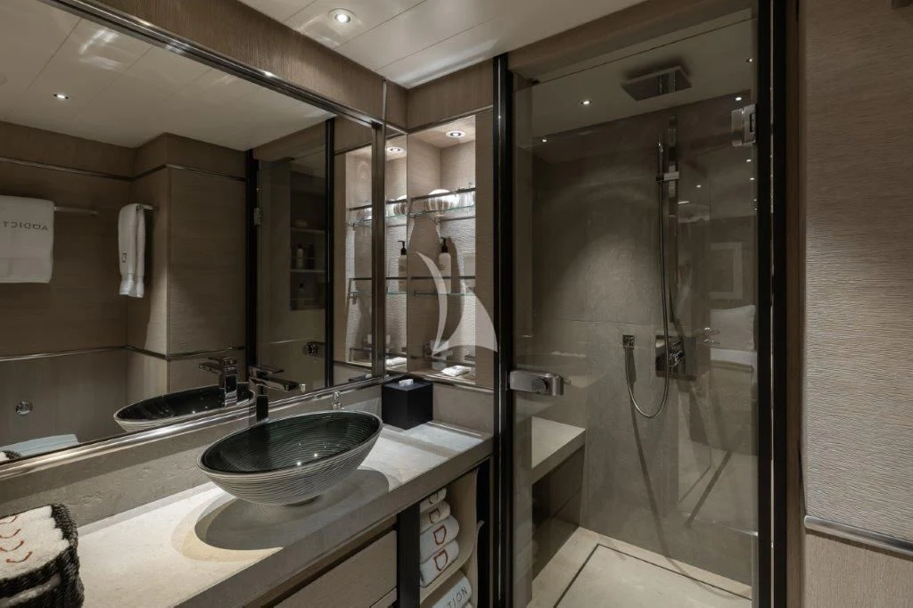 a bathroom with a large mirror aboard GRACE (YET) Yacht for Sale