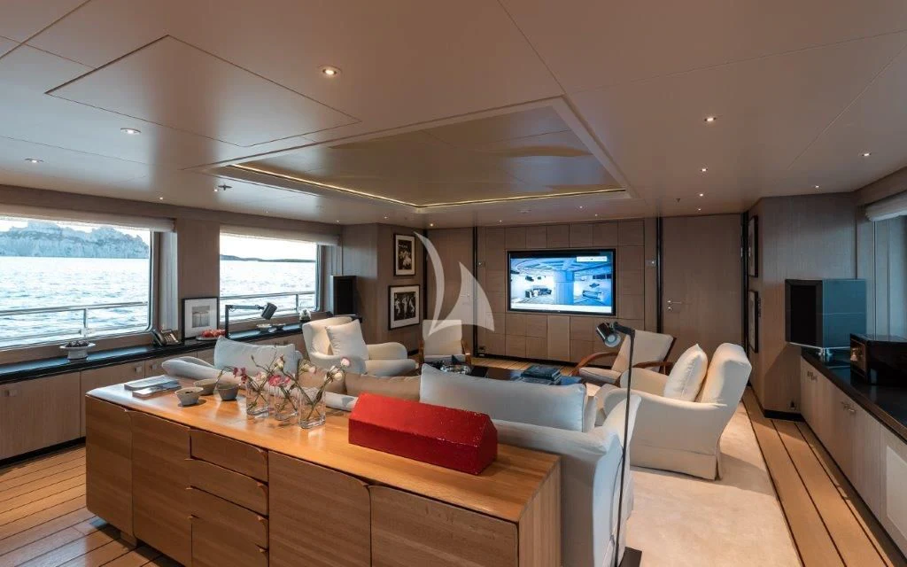 a modern looking living room aboard GRACE (YET) Yacht for Sale