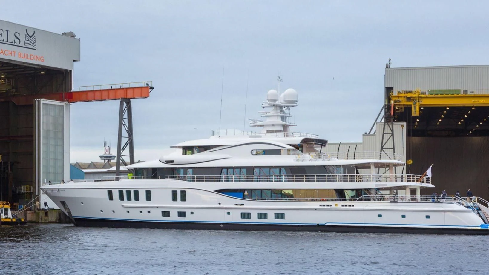 a large white boat aboard PLVS VLTRA Yacht for Sale
