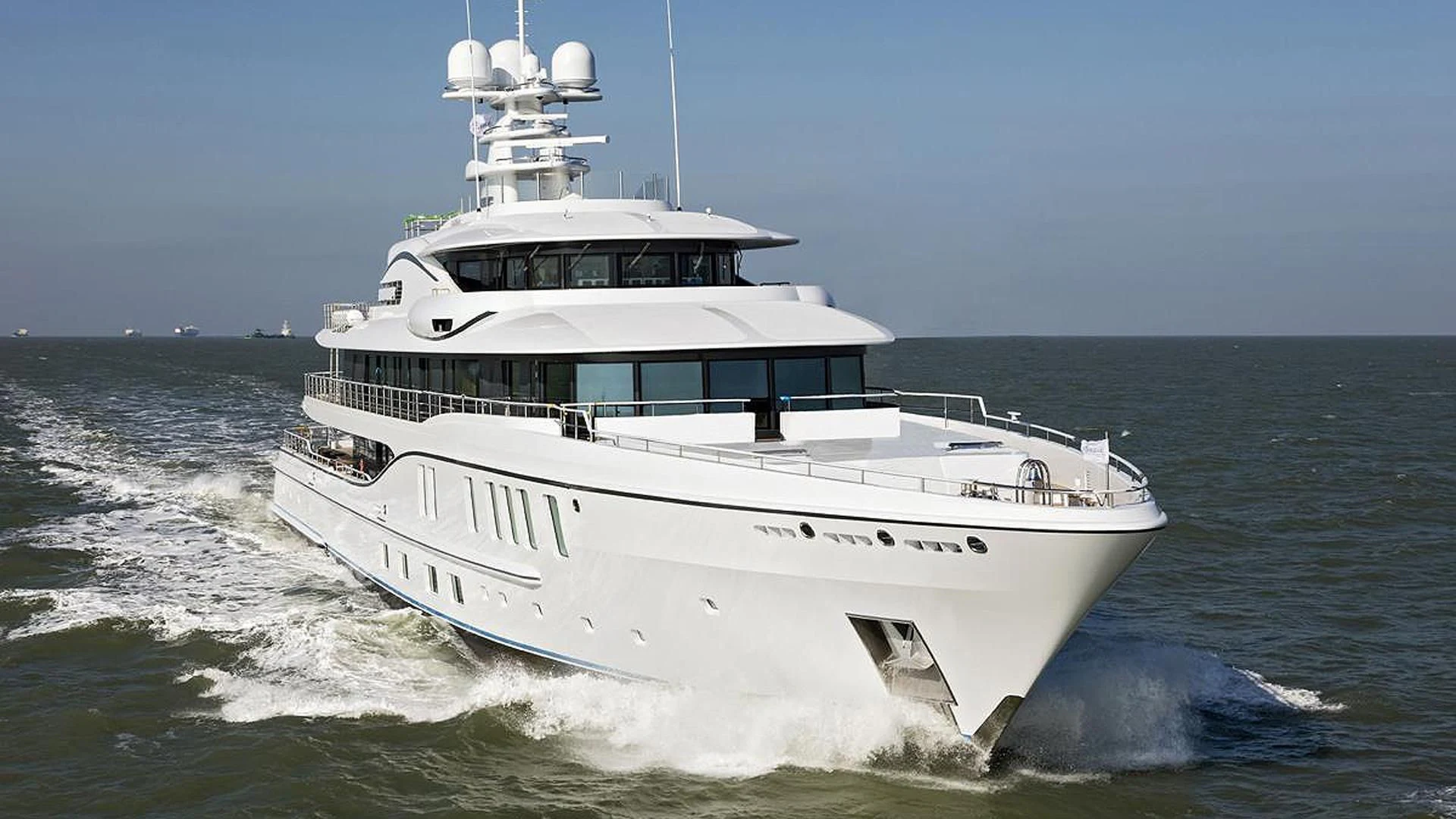 a boat on the water aboard PLVS VLTRA Yacht for Sale