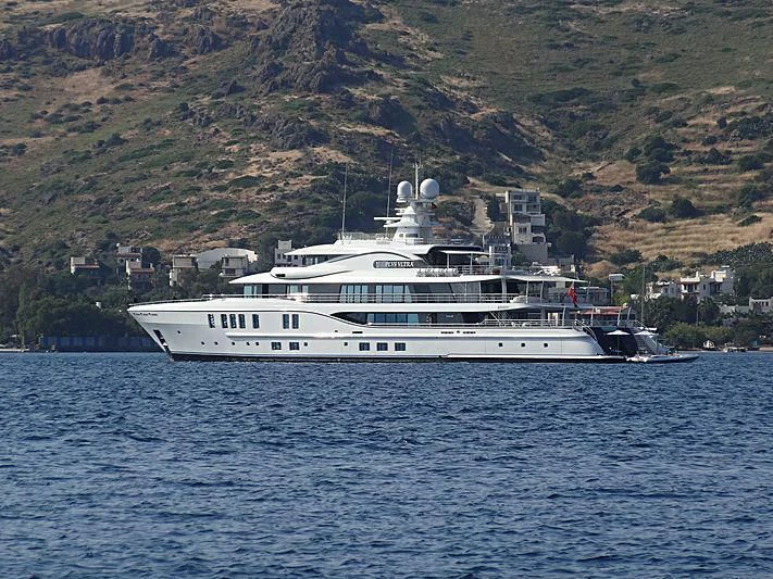 a boat on the water aboard PLVS VLTRA Yacht for Sale