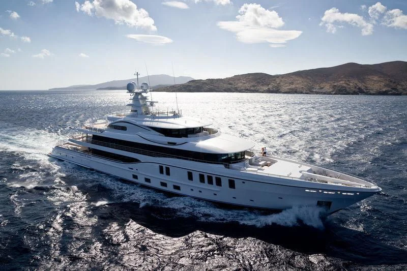 a boat on the beach aboard PLVS VLTRA Yacht for Sale
