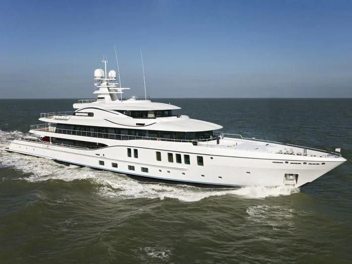 a large white boat aboard PLVS VLTRA Yacht for Sale