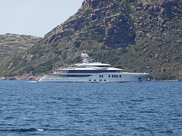 a boat on the water aboard PLVS VLTRA Yacht for Sale