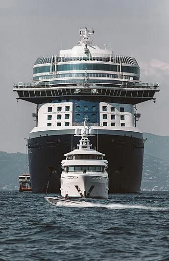 a large ship with a tower aboard PLVS VLTRA Yacht for Sale