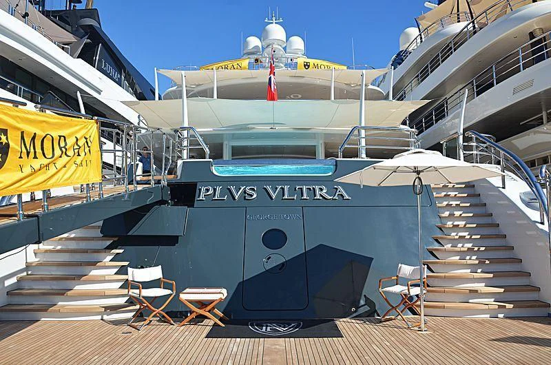 a large cruise ship docked aboard PLVS VLTRA Yacht for Sale