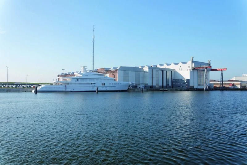 a large ship in the water aboard PLVS VLTRA Yacht for Sale
