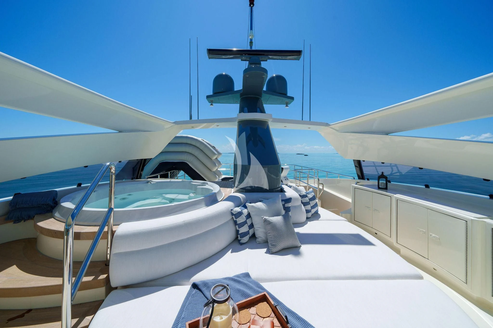 a boat with a cross on the front aboard BLACK SHEEP Yacht for Sale