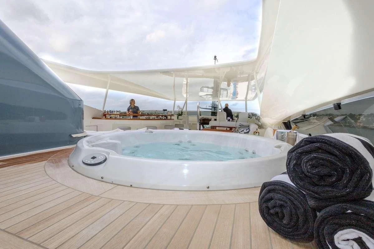 a large indoor swimming pool aboard BLACK SHEEP Yacht for Sale