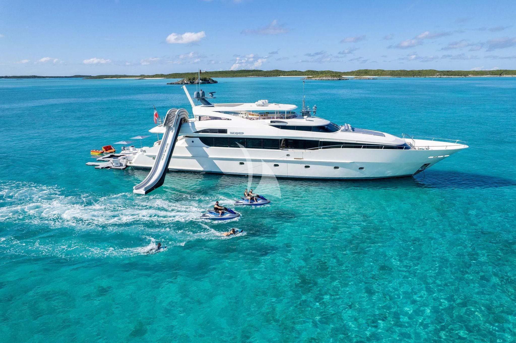 a person swimming in a boat aboard BLACK SHEEP Yacht for Sale