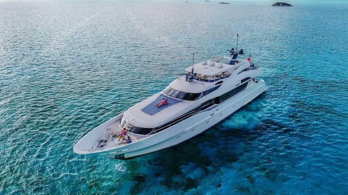 a white boat in the water aboard BLACK SHEEP Yacht for Sale