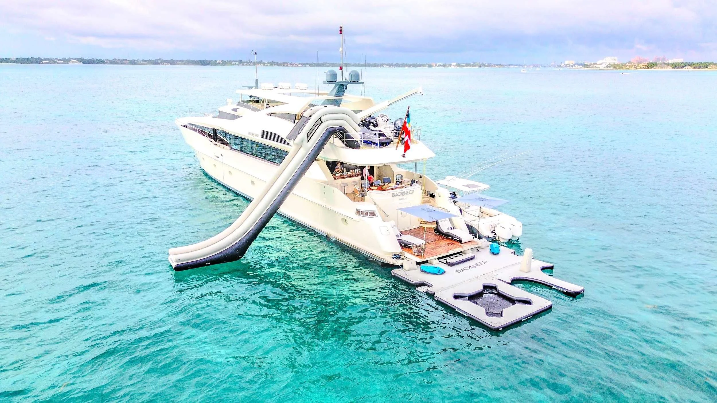 a boat in the water aboard BLACK SHEEP Yacht for Sale