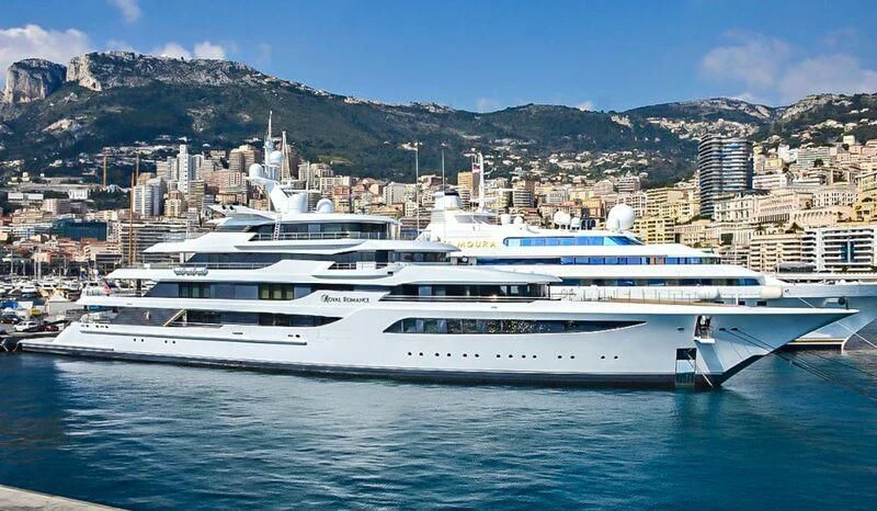a large white yacht in the water aboard ROYAL ROMANCE Yacht for Sale