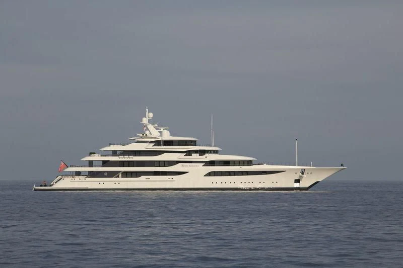 a large white ship in the water aboard ROYAL ROMANCE Yacht for Sale