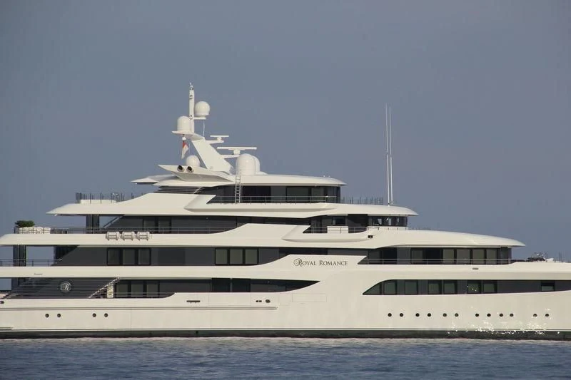 a large white yacht aboard ROYAL ROMANCE Yacht for Sale