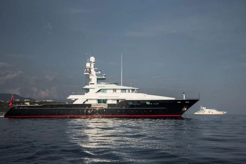 a large ship in the water aboard V6 Yacht for Sale