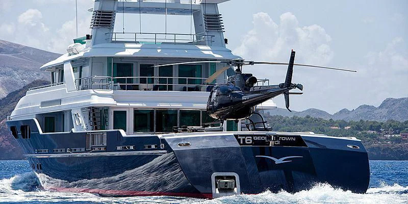 a helicopter on a boat aboard V6 Yacht for Sale