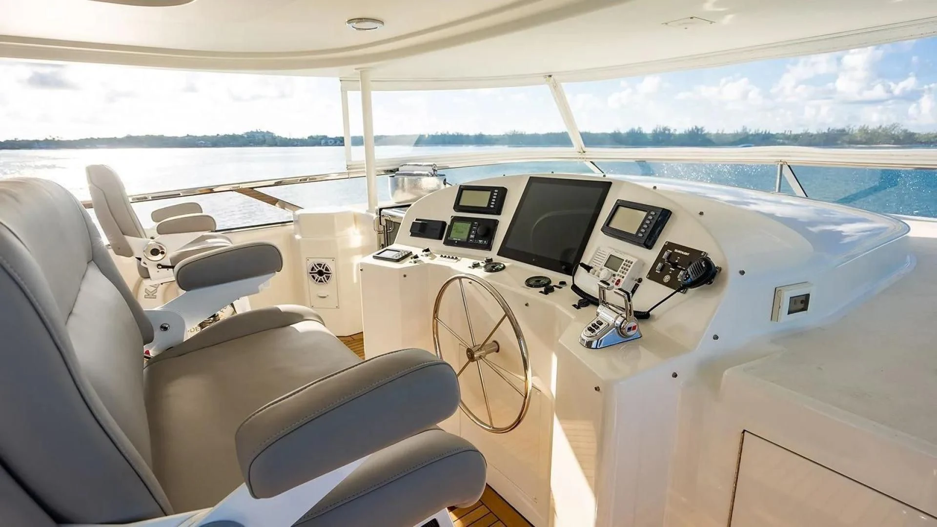 inside of a car aboard KEMOSABE Yacht for Charter