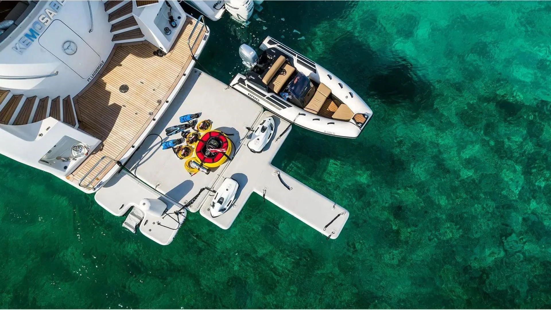 a satellite over a grassy area aboard KEMOSABE Yacht for Charter