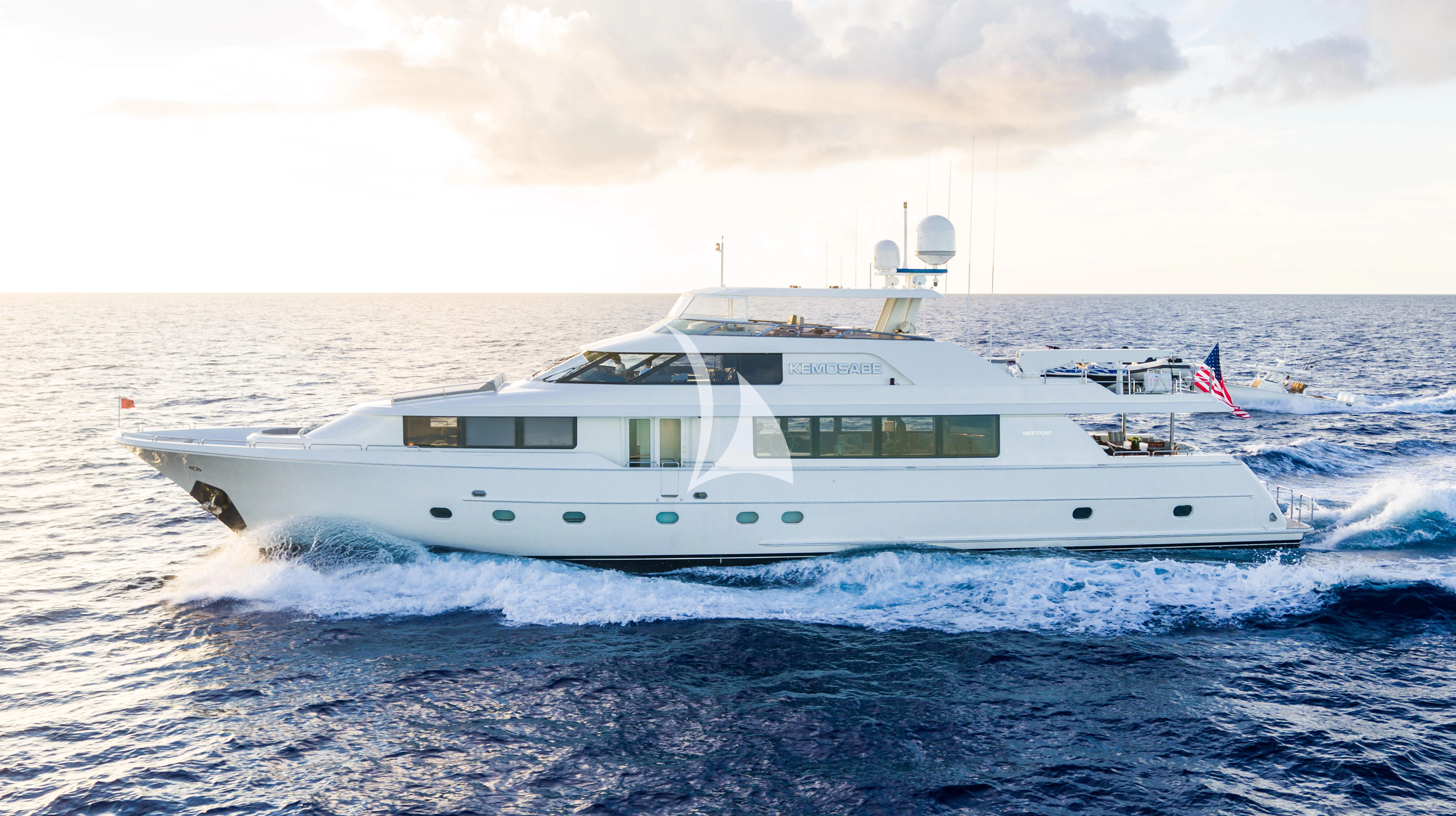 a white yacht on the water aboard KEMOSABE Yacht for Charter
