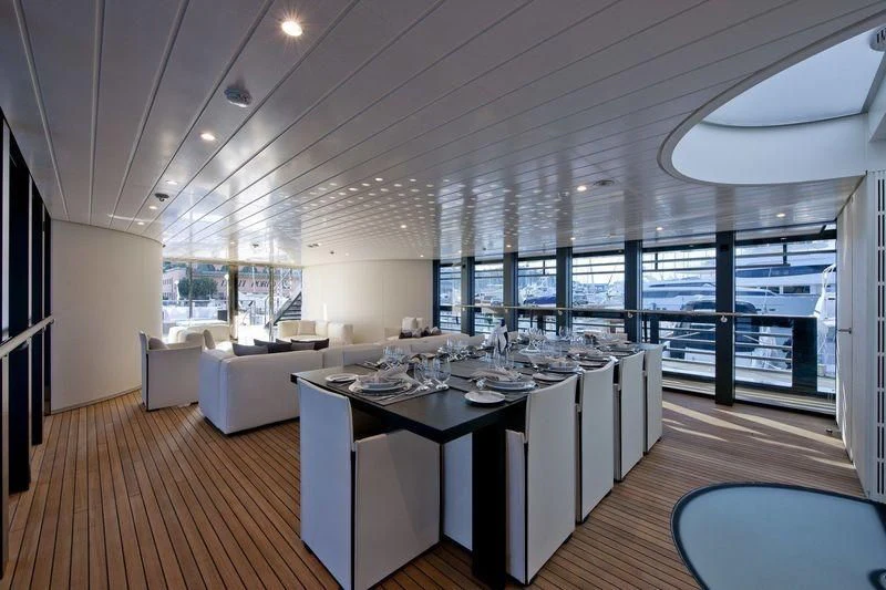 a large kitchen with a large island aboard OCEAN SAPPHIRE Yacht for Sale