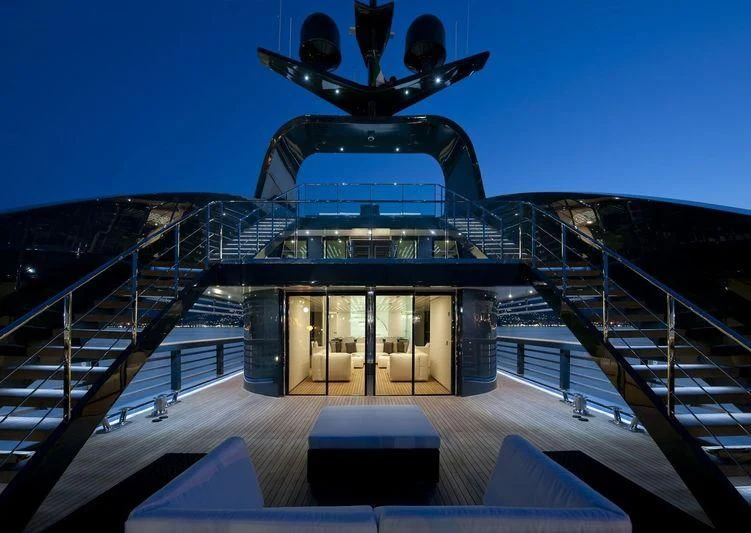 a large metal structure with a statue on top aboard OCEAN SAPPHIRE Yacht for Sale
