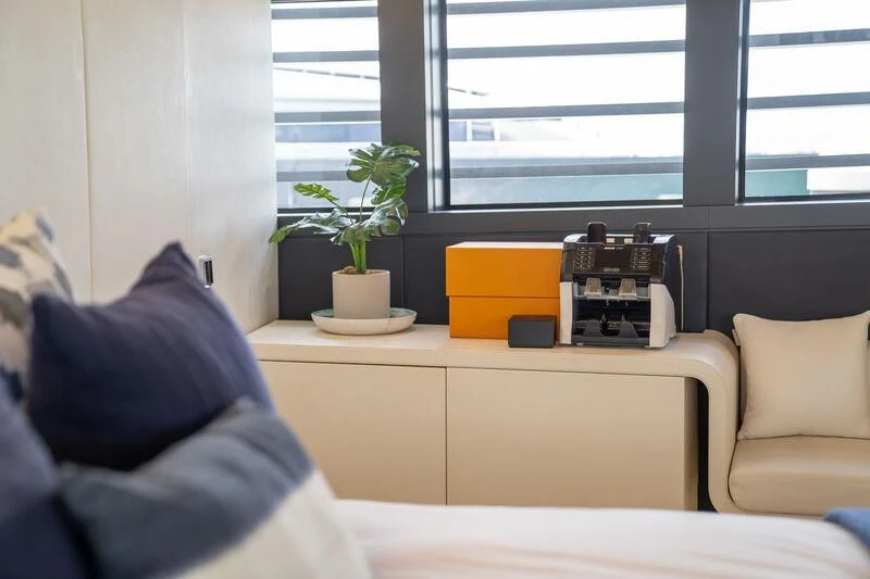 a room with a plant and a desk aboard OCEAN SAPPHIRE Yacht for Sale