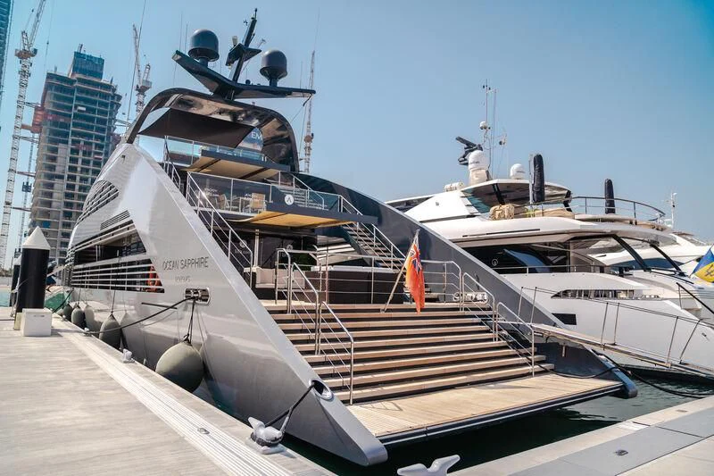 a boat on a dock aboard OCEAN SAPPHIRE Yacht for Sale