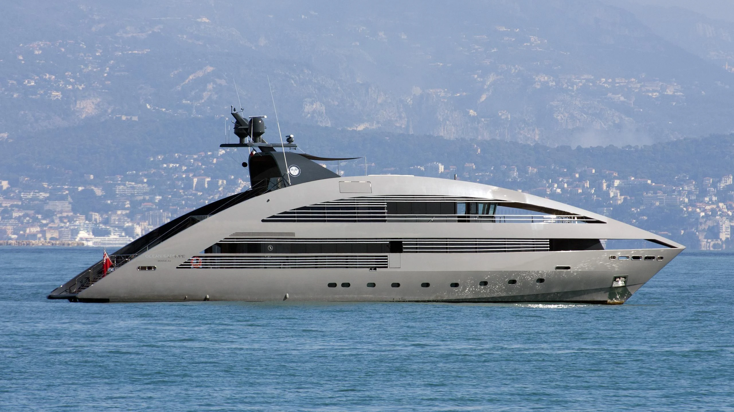 a large white ship in the water aboard OCEAN SAPPHIRE Yacht for Sale