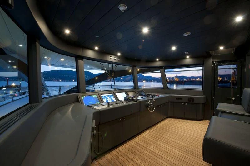 inside of a vehicle with a large window and a view of the water aboard OCEAN SAPPHIRE Yacht for Sale
