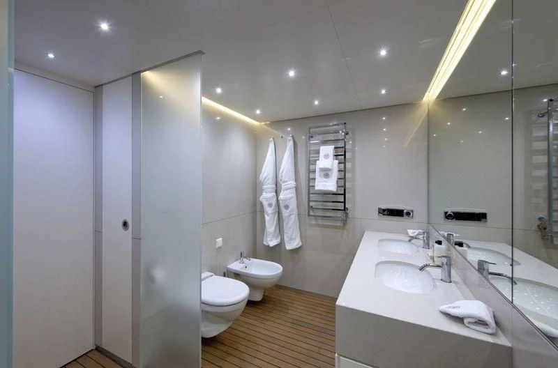 a bathroom with a sink and a toilet aboard OCEAN SAPPHIRE Yacht for Sale