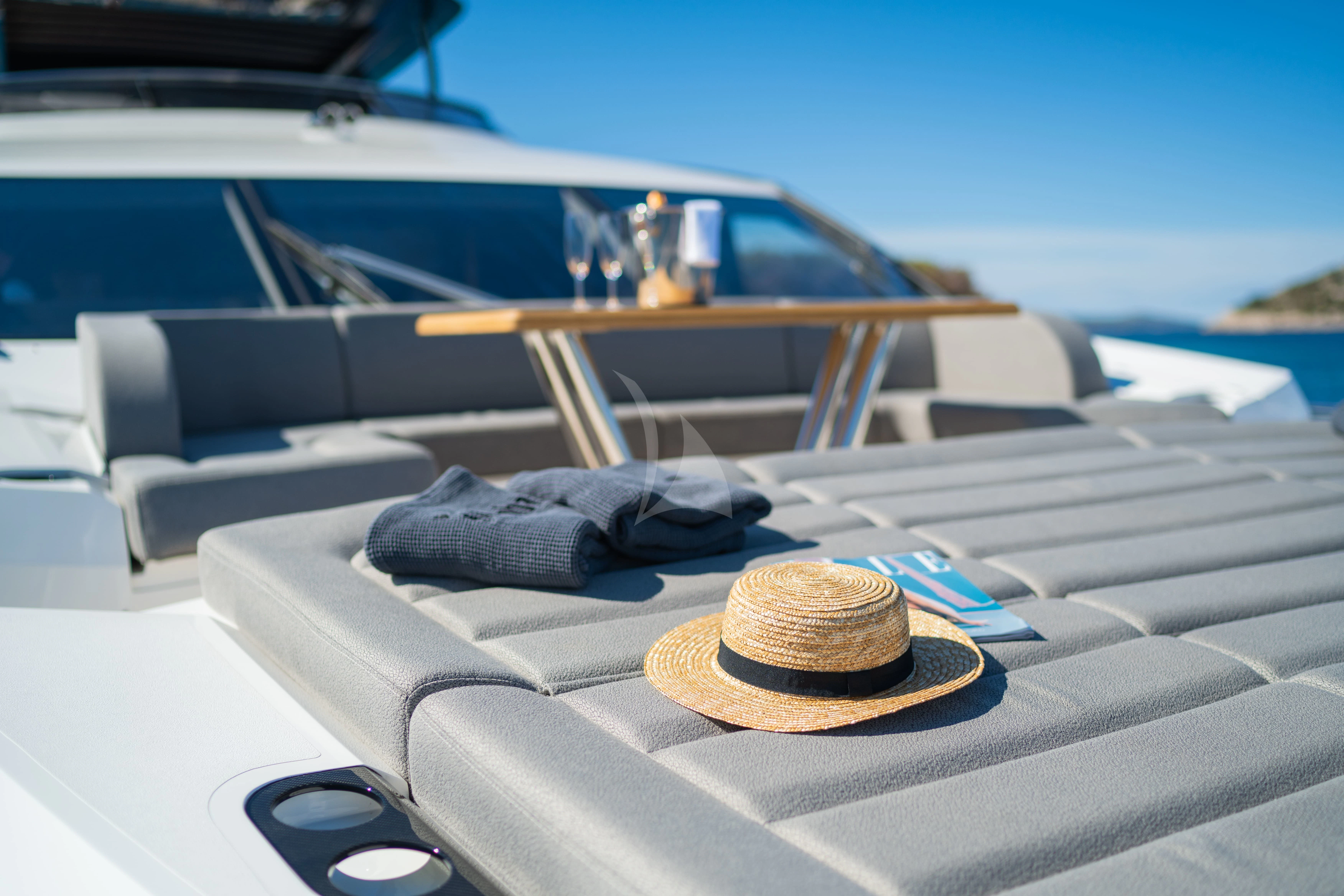 a hat on a boat aboard BLACK MAMBA Yacht for Charter