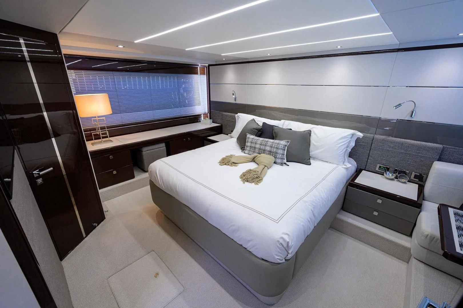 a bed in a room aboard NIGHT STAR Yacht for Sale