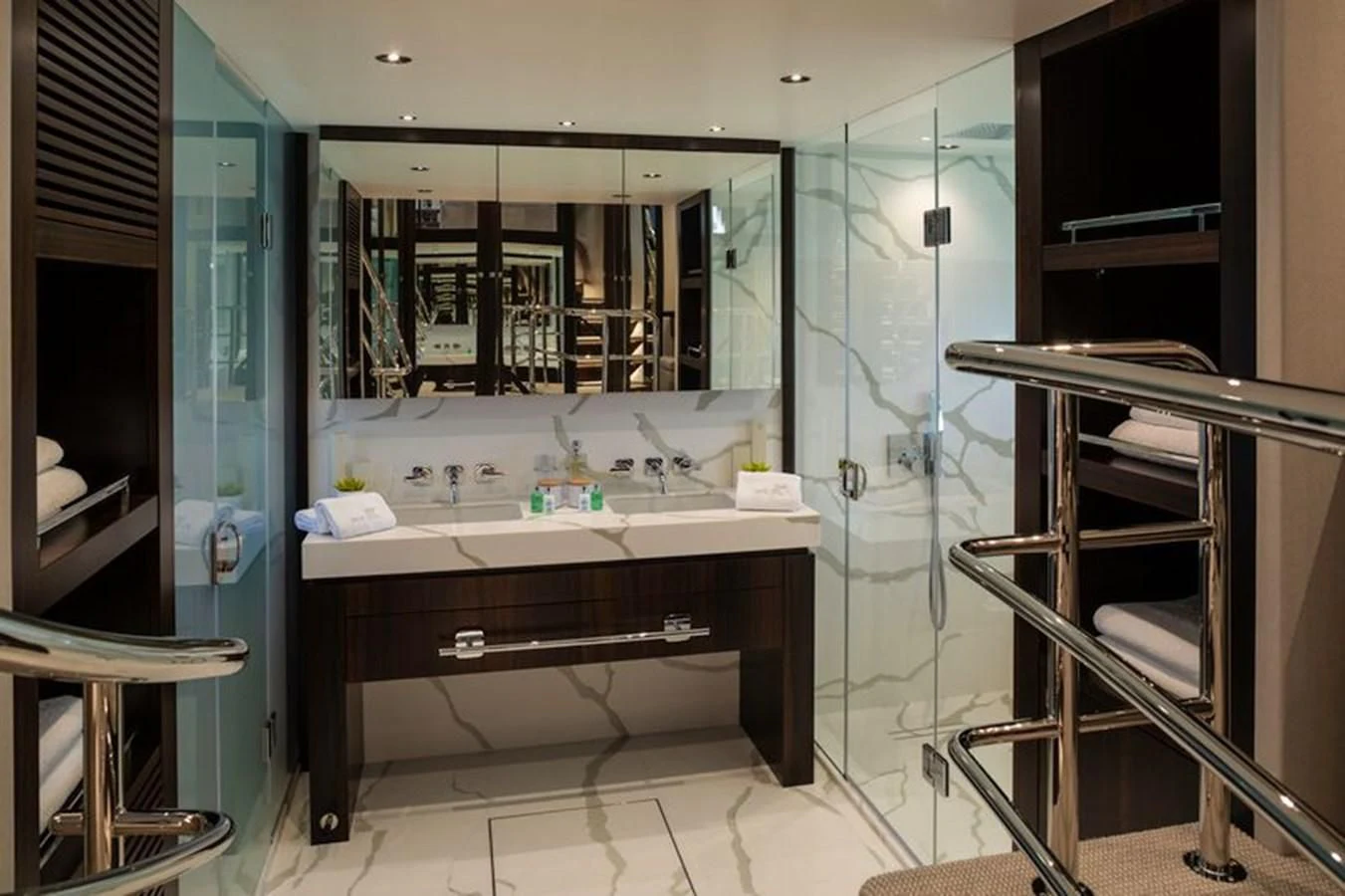 a bathroom with a sink and a mirror aboard MR K IRISTON Yacht for Sale