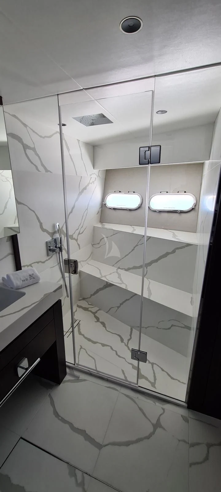a shower unit with glass doors aboard MR K IRISTON Yacht for Sale