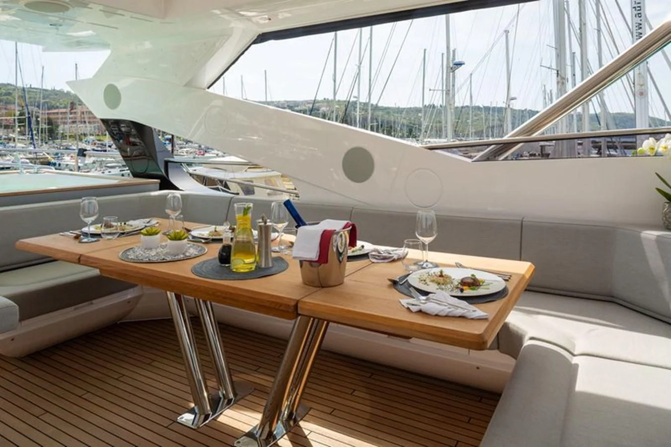 a table with food on it aboard MR K IRISTON Yacht for Sale