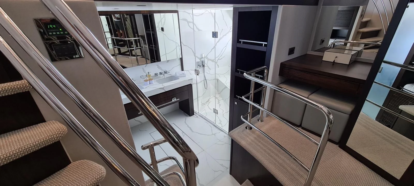 a room with a table and chairs aboard MR K IRISTON Yacht for Sale