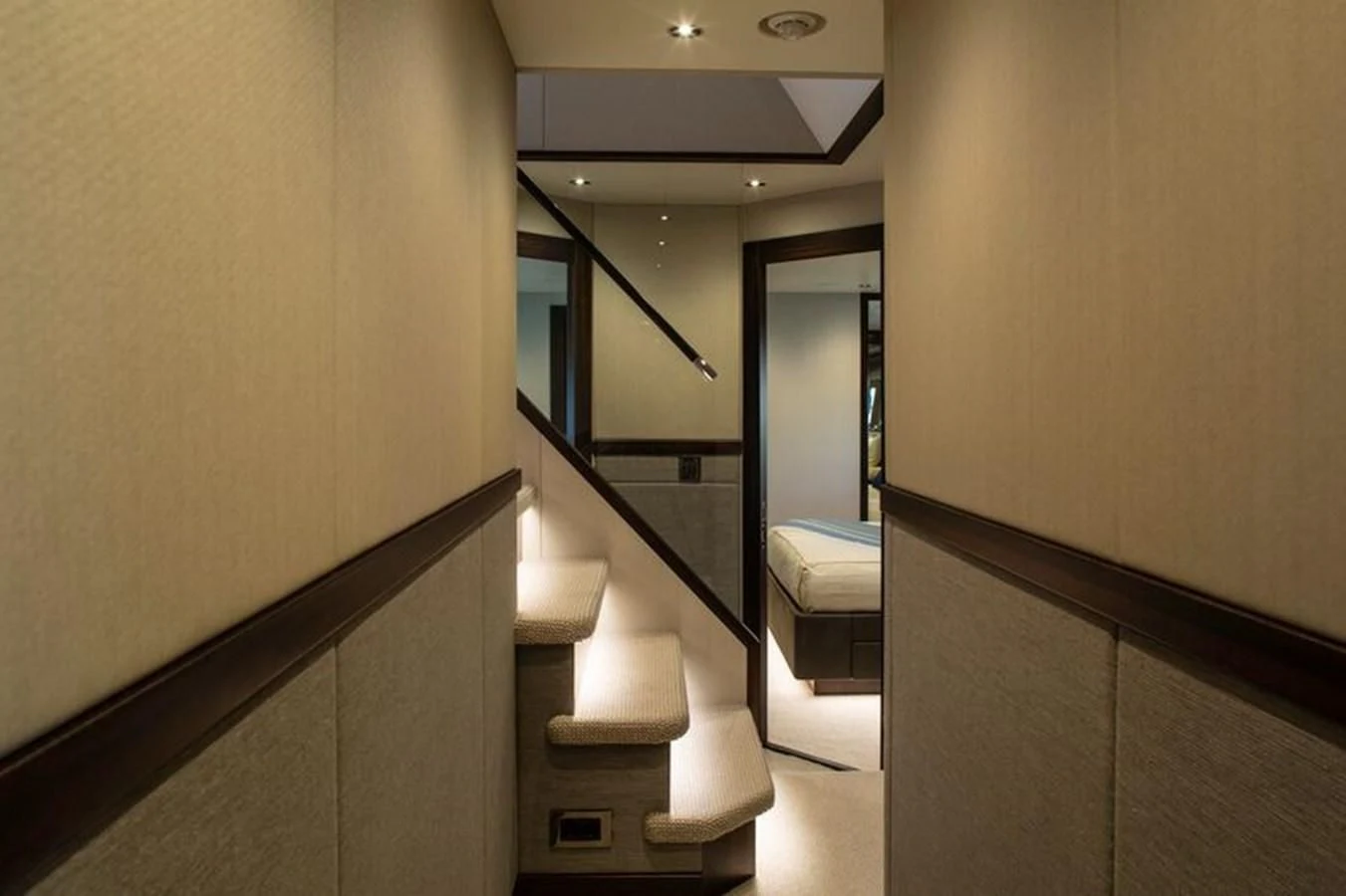 a bathroom with a black and white tile floor aboard MR K IRISTON Yacht for Sale