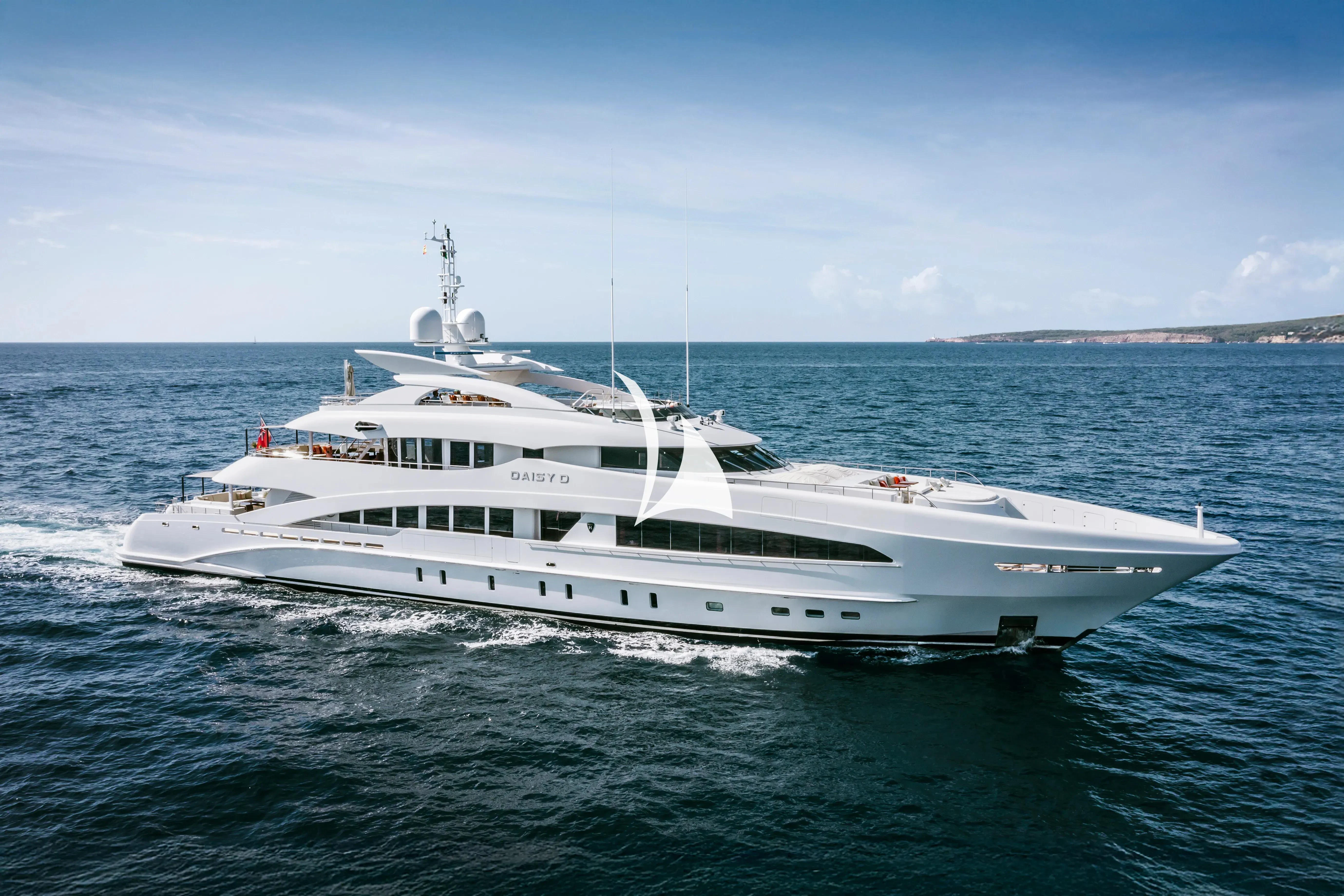 a white yacht in the water aboard DAISY D Yacht for Sale