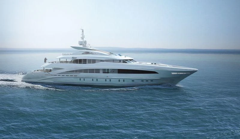 a large white boat in the water aboard DAISY D Yacht for Sale