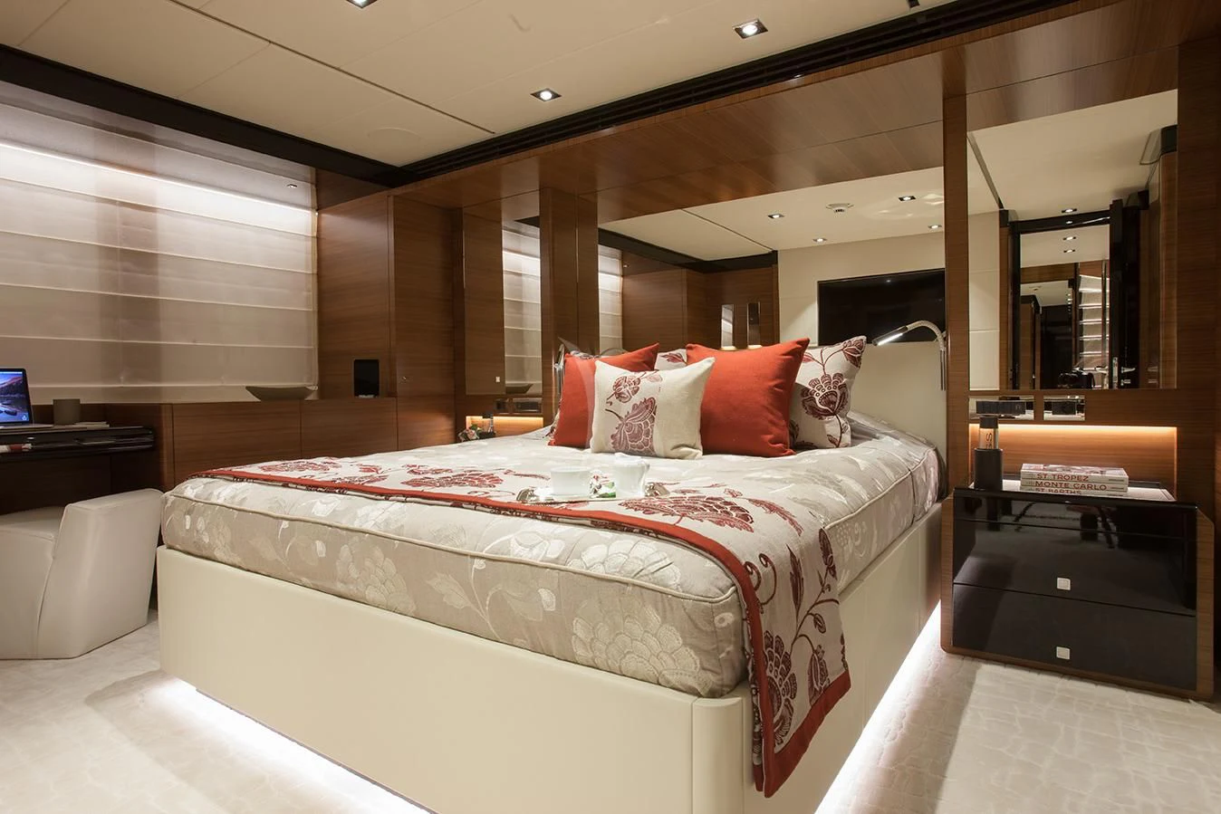 a bed in a room aboard DAISY D Yacht for Sale