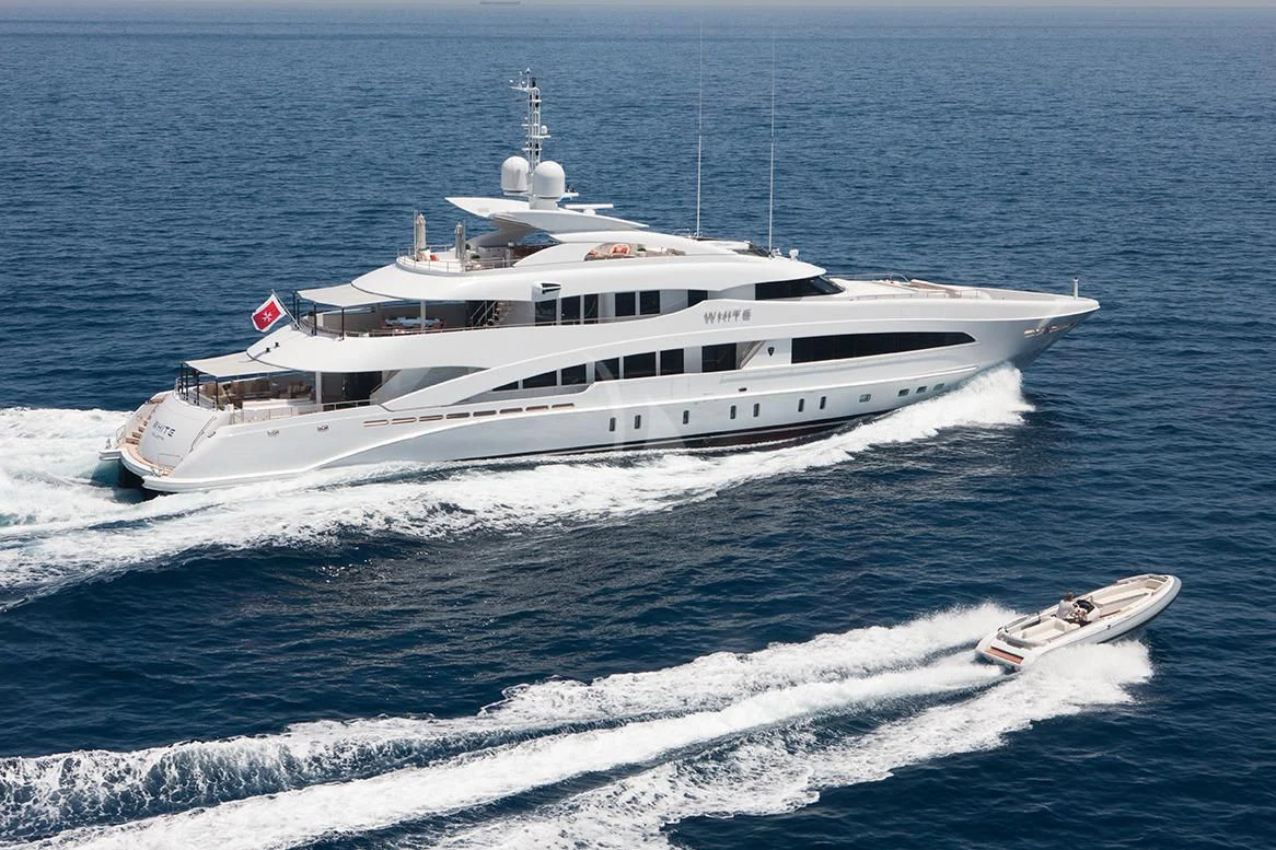 a large white yacht aboard DAISY D Yacht for Sale